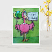Happy Birthday Pink Flamingo Card Whimsical Kaart (Gele Bloem)