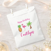 Happy Birthday Pink Flamingo Palm Tree Pineappel Bedankzakje (Geknipt)