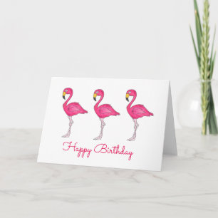 Happy Birthday Pink Flamingo Tropical Island Bird Kaart