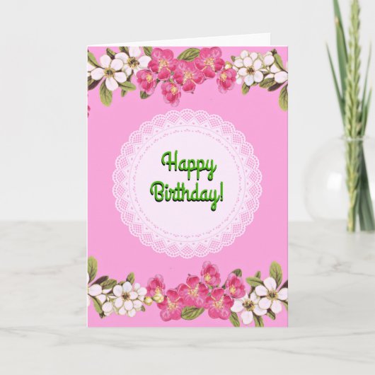 Happy Birthday Pink Floral Doily Style Kaart (Voorkant)