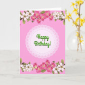 Happy Birthday Pink Floral Doily Style Kaart (Gele Bloem)