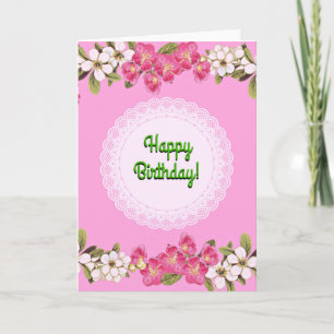 Happy Birthday Pink Floral Doily Style Kaart