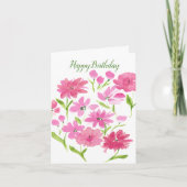 Happy Birthday Pink Floral Folded Note Kaart (Voorkant)