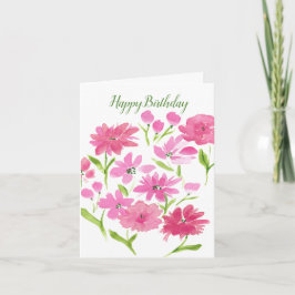 Happy Birthday Pink Floral Folded Note Kaart