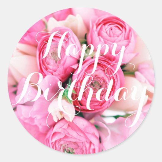Happy Birthday Pink Flowers Stickers (Voorkant)
