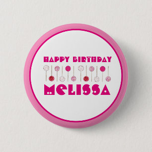 Happy Birthday Pink Frosted Cake Poppen Party Favo Ronde Button 5,7 Cm