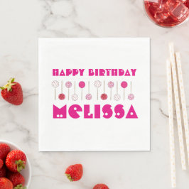 Happy Birthday Pink Frosted Cake Poppen Party Favo Servet