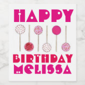 Happy Birthday Pink Frosted Cake Poppen Party Favo Wijn Etiket (Enkel label)