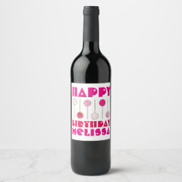 Happy Birthday Pink Frosted Cake Poppen Party Favo Wijn Etiket