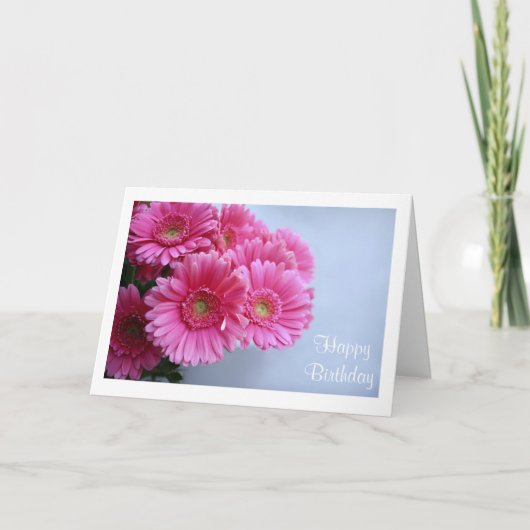 Happy Birthday Pink Gerbera Daisies Wenskaart Kaart (Voorkant)