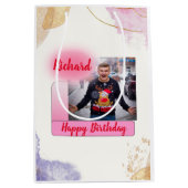 Happy Birthday Pink Gradient Modern Fotonaam toevo Medium Cadeauzakje (Voorkant)