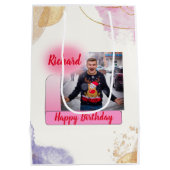 Happy Birthday Pink Gradient Modern Fotonaam toevo Medium Cadeauzakje (Achterkant)