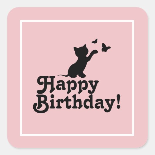 Happy Birthday Pink Kitten Cat Butterfly Sticker (Voorkant)