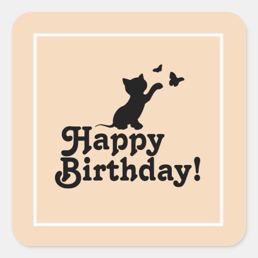 Happy Birthday Pink Kitten en Vlinder Sticker (Voorkant)
