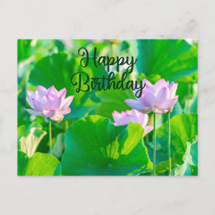 Happy Birthday Pink Lotus Flowers and Leaves Briefkaart