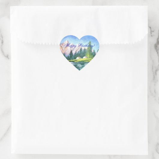 Happy Birthday Pink Mountain Heart Sticker (Tas)