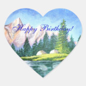 Happy Birthday Pink Mountain Heart Sticker (Voorkant)