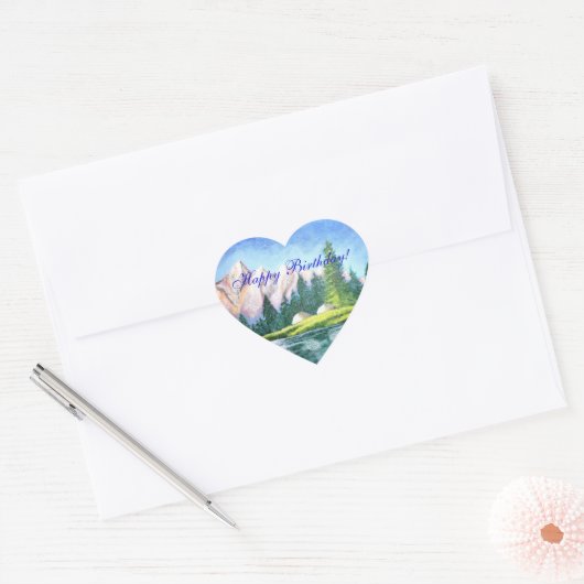 Happy Birthday Pink Mountain Heart Sticker (Envelop)