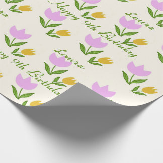 Happy Birthday Pink Orange Tulips Cute Custom Name Cadeaupapier