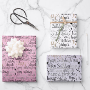 Happy Birthday Pink Paars Ombre Inpakpapier Vel