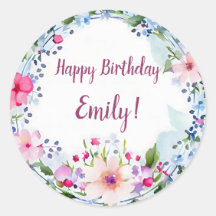 Happy Birthday  PInk, Paarse en blauwe bloemen