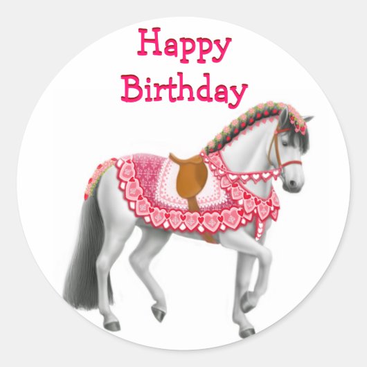 Happy Birthday Pink Parade Horse Sticker (Voorkant)