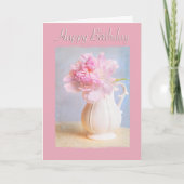  Happy Birthday Pink Peony White Vase Kaart (Voorkant)