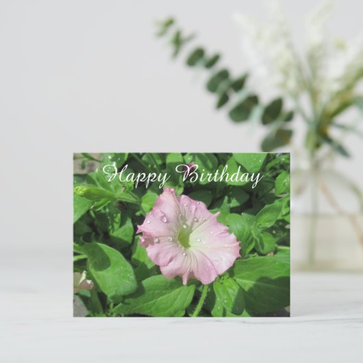 Happy Birthday Pink Petunia Fotografie Briefkaart (Staand voorkant)