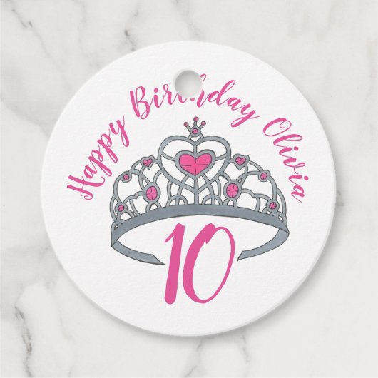 Happy Birthday Pink Princess Party Tiara Crown Bedankjes Labels (Voorkant)