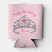 Happy Birthday Pink Princess Party Tiara Crown Blikjeskoeler (Voorkant)