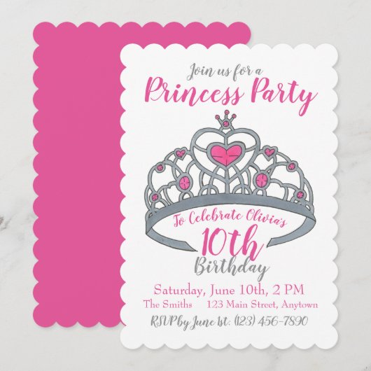 Happy Birthday Pink Princess Party Tiara Crown Kaart (Voorkant / Achterkant)