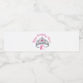 Happy Birthday Pink Princess Party Tiara Crown Waterfles Etiket (Enkel label)