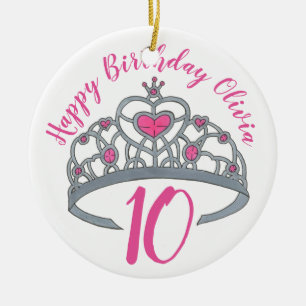 Happy Birthday Pink Princess Tiara Crown Keramisch Ornament