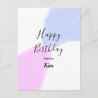Happy birthday pink purple pastel name simple eleg briefkaart