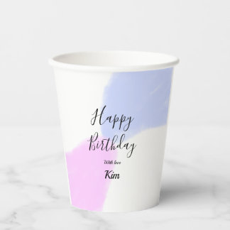 Happy birthday pink purple pastel name simple eleg papieren bekers