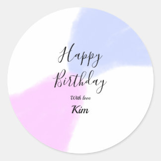 Happy birthday pink purple pastel name simple eleg ronde sticker