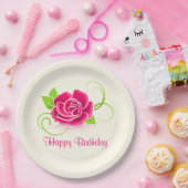Happy Birthday Pink Rose Illustration Papieren Bordje (Feest)