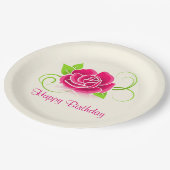 Happy Birthday Pink Rose Illustration Papieren Bordje (Gekanteld)