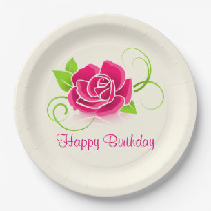 Happy Birthday Pink Rose Illustration Papieren Bordje