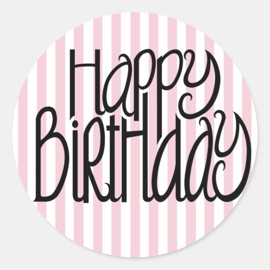 Happy Birthday Pink Stripes Sticker (Voorkant)