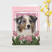 Happy Birthday - Pink Tulips - Australian Shepherd Kaart (Gele Bloem)