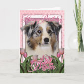 Happy Birthday - Pink Tulips - Australian Shepherd Kaart (Voorkant)
