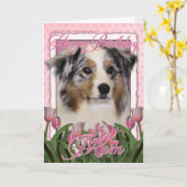 Happy Birthday - Pink Tulips - Australian Shepherd Kaart (Gele Bloem)
