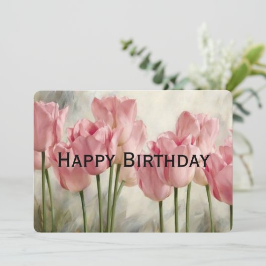 Happy Birthday Pink Tulips Feestdagenkaart (Staand voorkant)