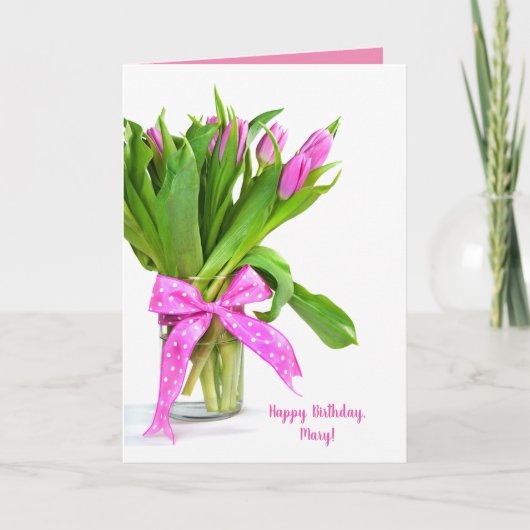 Happy Birthday pink tulpen in vaas Kaart (Voorkant)