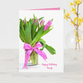 Happy Birthday pink tulpen in vaas Kaart (Gele Bloem)