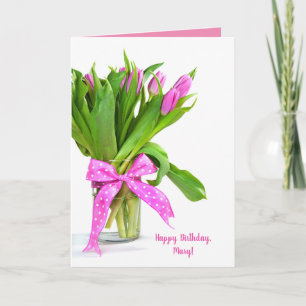 Happy Birthday pink tulpen in vaas Kaart