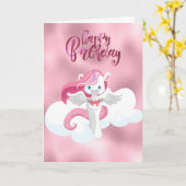 Happy Birthday Pink Unicorn Pegasus Greeting Kaart (Gele Bloem)
