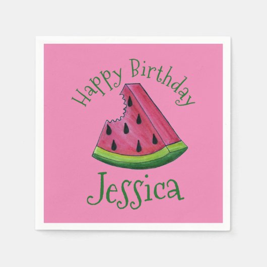Happy Birthday Pink Watermelon Slice Fruit Picnic Servet (Voorkant)