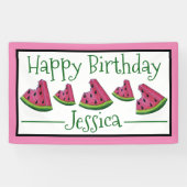 Happy Birthday Pink Watermelon Slice Fruit Picnic Spandoek (Horizontaal)